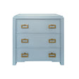 Worlds Away Three Drawer Side Table With Matte Light Blue Frame And Light Blue Grasscloth Drawer Fronts