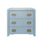 Worlds Away Three Drawer Side Table With Matte Light Blue Frame And Light Blue Grasscloth Drawer Fronts