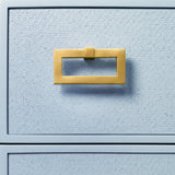 Worlds Away Three Drawer Side Table With Matte Light Blue Frame And Light Blue Grasscloth Drawer Fronts