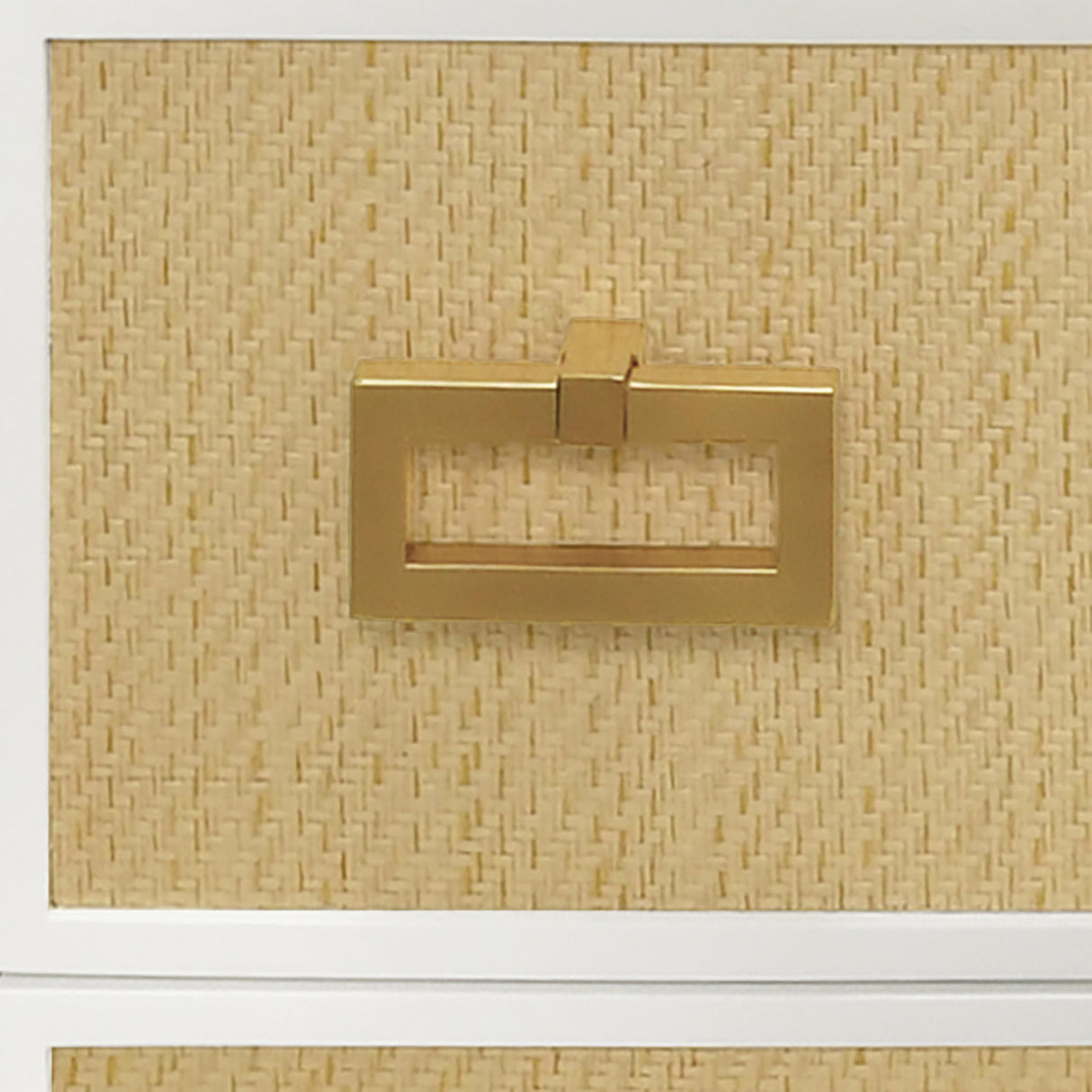 Worlds Away Three Drawer Side Table With Matte White Lacquer Frame And Natural Grasscloth Drawer Fronts