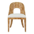 Worlds Away Curved Back Wooden Dining Chair In Burl Wood With Performance White Linen Upholstery
