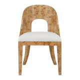 Worlds Away Curved Back Wooden Dining Chair In Burl Wood With Performance White Linen Upholstery