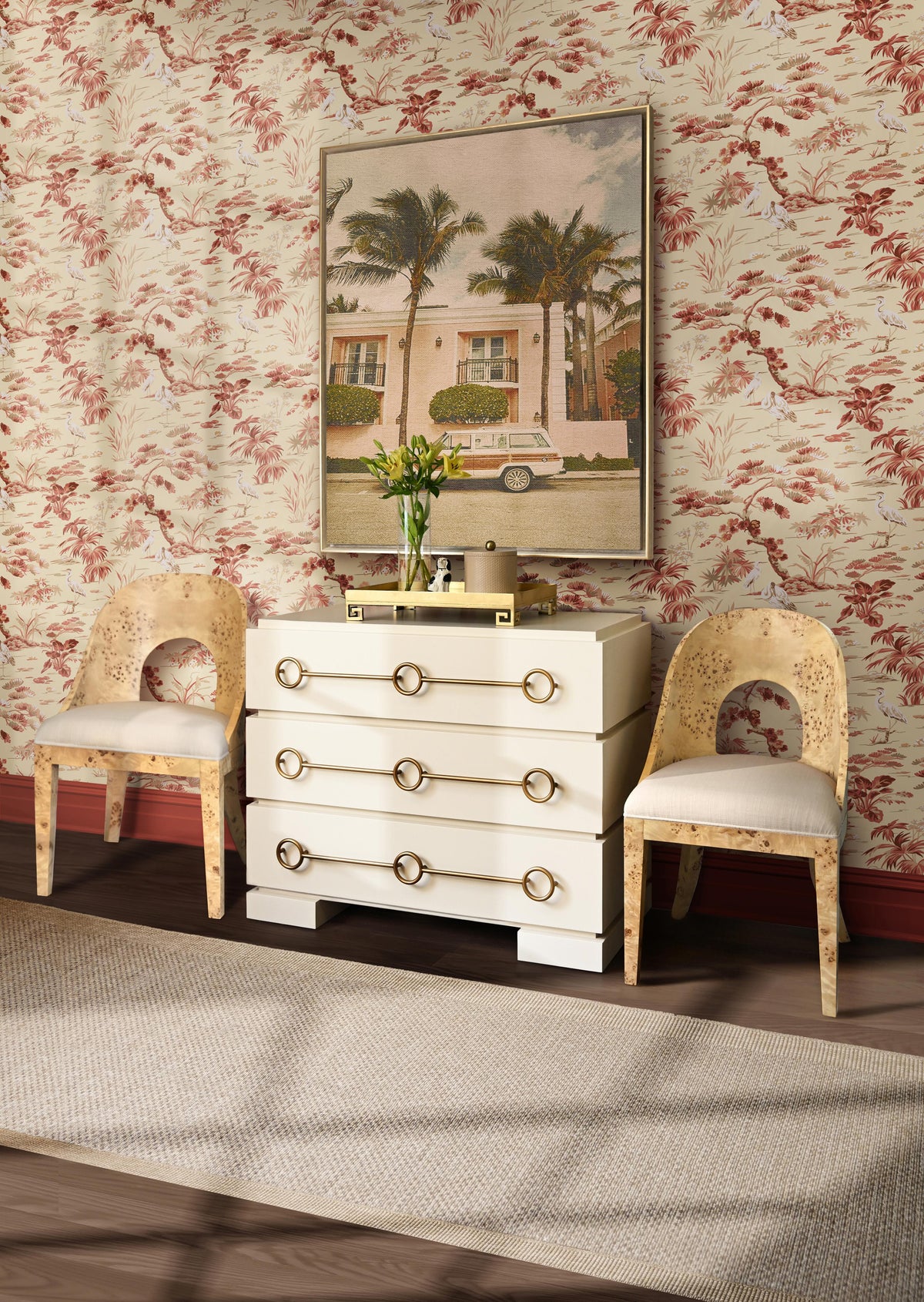 Worlds Away Curved Back Wooden Dining Chair In Burl Wood With Performance White Linen Upholstery
