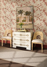 Worlds Away Curved Back Wooden Dining Chair In Burl Wood With Performance White Linen Upholstery