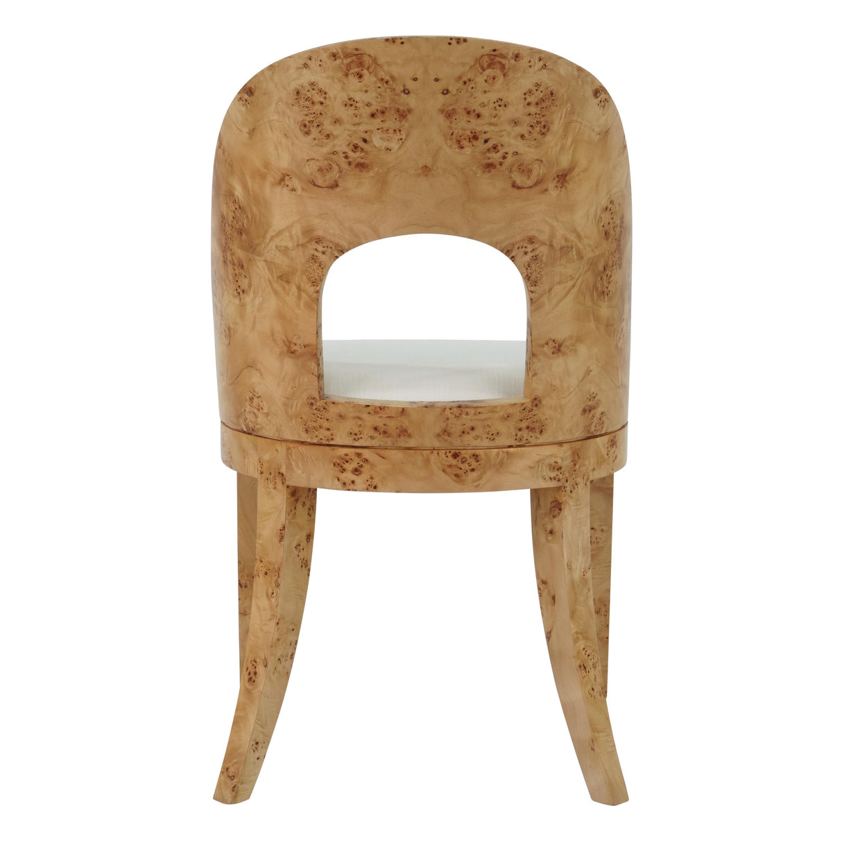 Worlds Away Curved Back Wooden Dining Chair In Burl Wood With Performance White Linen Upholstery
