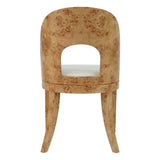 Worlds Away Curved Back Wooden Dining Chair In Burl Wood With Performance White Linen Upholstery