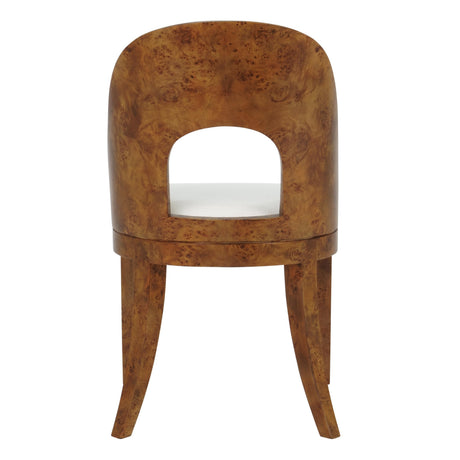 Worlds Away Curved Back Wooden Dining Chair In Dark Burl Wood With Performance White Linen Upholstery