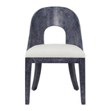Worlds Away Curved Back Wooden Dining Chair In Navy Burl Wood With Permormance White Linen Upholstery