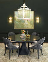 Worlds Away Curved Back Wooden Dining Chair In Navy Burl Wood With Permormance White Linen Upholstery