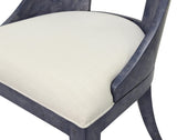 Worlds Away Curved Back Wooden Dining Chair In Navy Burl Wood With Permormance White Linen Upholstery