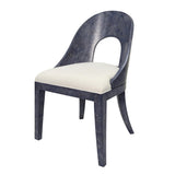 Worlds Away Curved Back Wooden Dining Chair In Navy Burl Wood With Permormance White Linen Upholstery