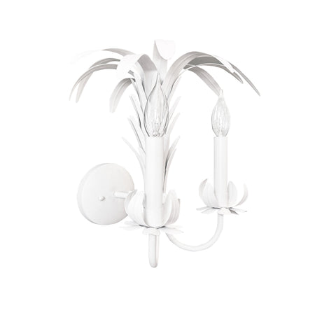Worlds Away Palm Spray Two Arm Tole Wall Sconce In Matte White Powder Coat