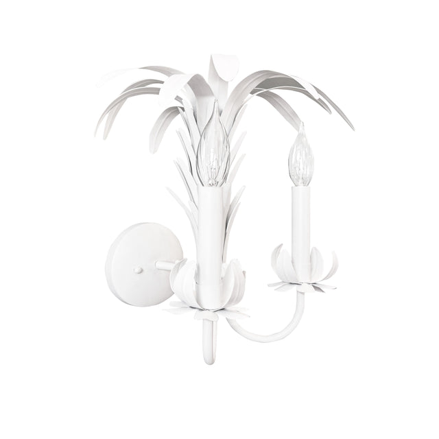 Worlds Away Palm Spray Two Arm Tole Wall Sconce In Matte White Powder Coat