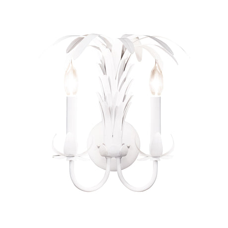 Worlds Away Palm Spray Two Arm Tole Wall Sconce In Matte White Powder Coat