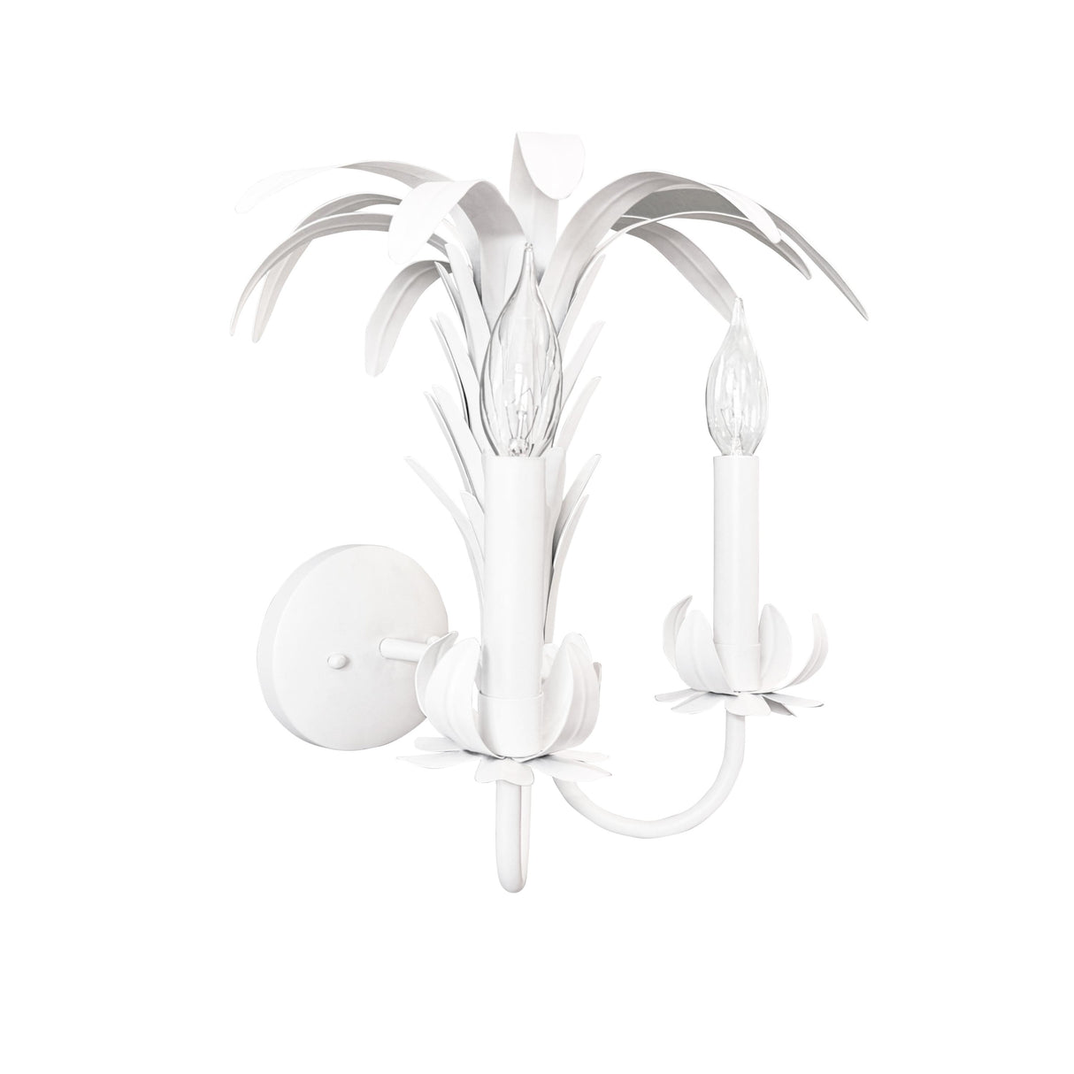 Worlds Away Palm Spray Two Arm Tole Wall Sconce In Matte White Powder Coat