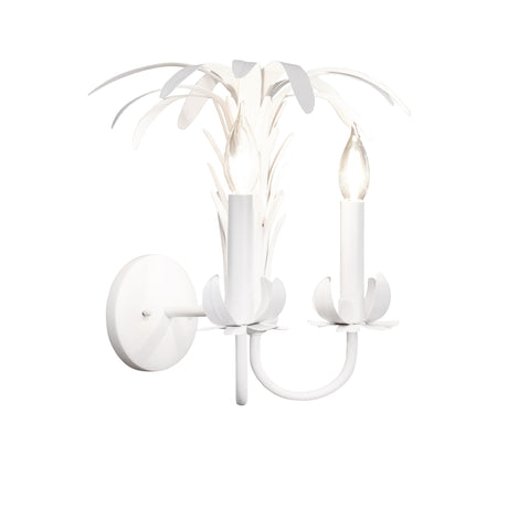 Worlds Away Palm Spray Two Arm Tole Wall Sconce In Matte White Powder Coat