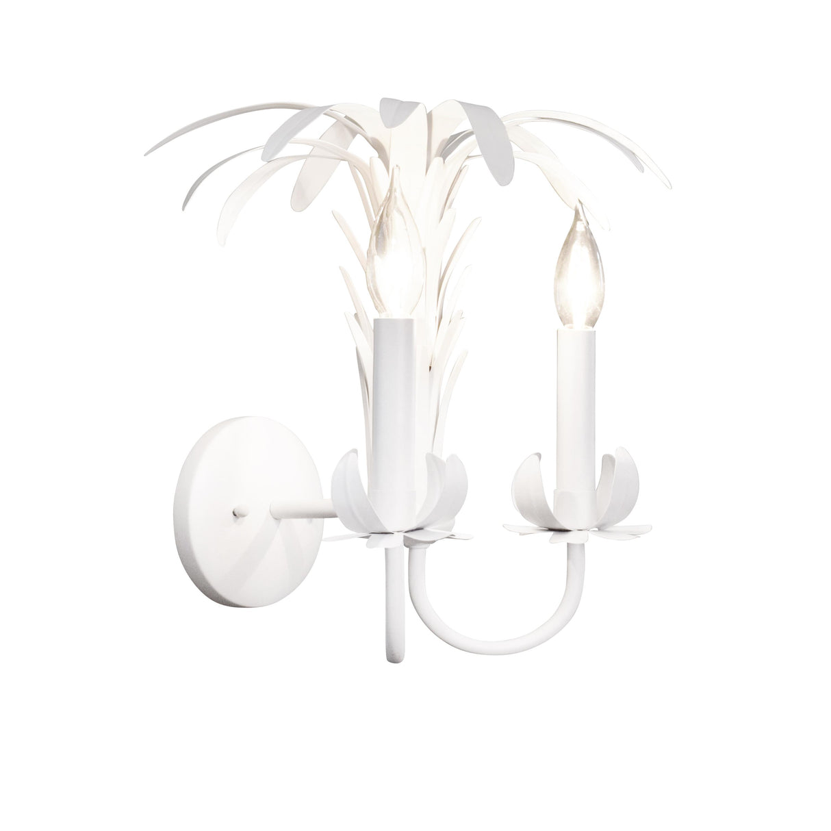 Worlds Away Palm Spray Two Arm Tole Wall Sconce In Matte White Powder Coat