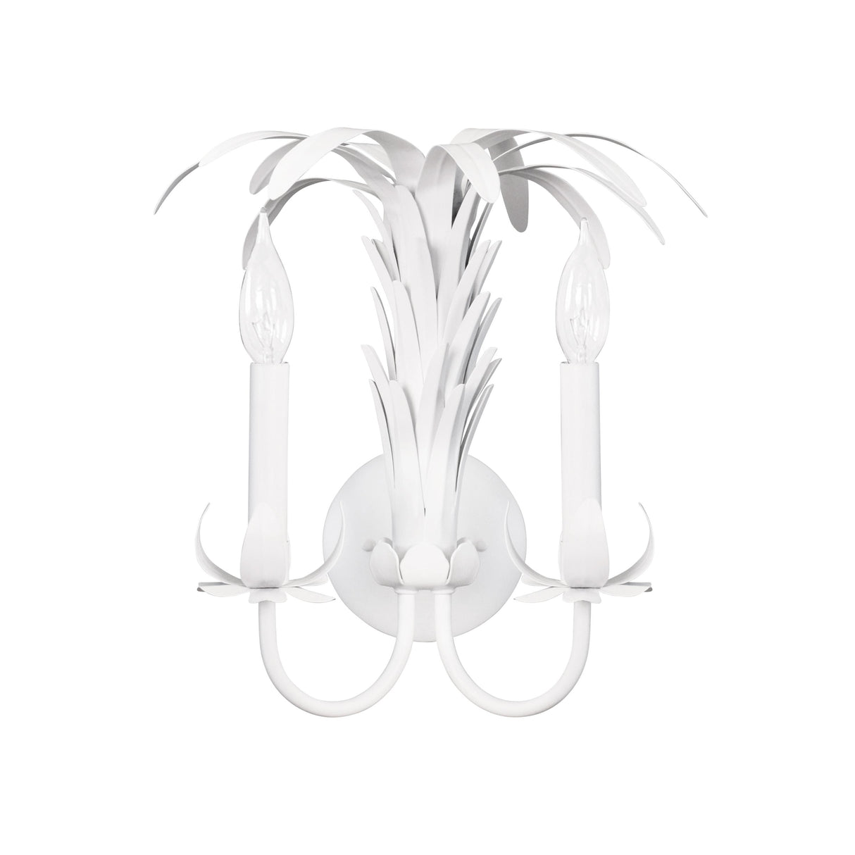 Worlds Away Palm Spray Two Arm Tole Wall Sconce In Matte White Powder Coat