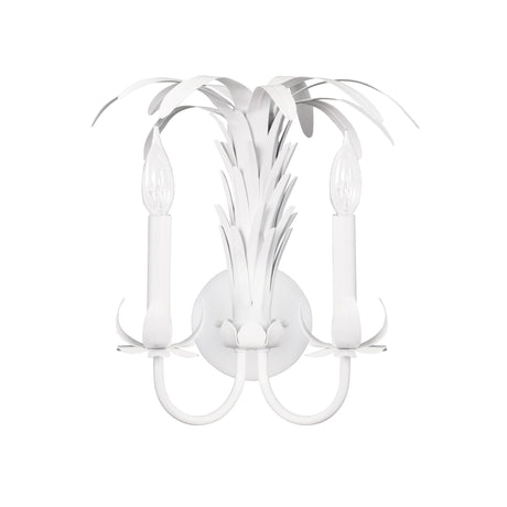 Worlds Away Palm Spray Two Arm Tole Wall Sconce In Matte White Powder Coat