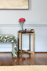 Worlds Away Round Side Table With Hammered Brass Base And Thick Poured Glass Top