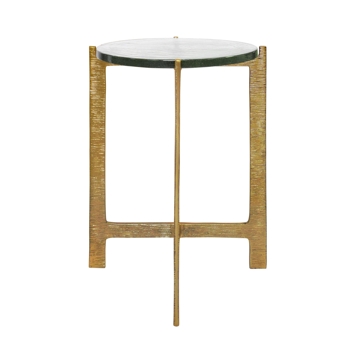 Worlds Away Round Side Table With Hammered Brass Base And Thick Poured Glass Top
