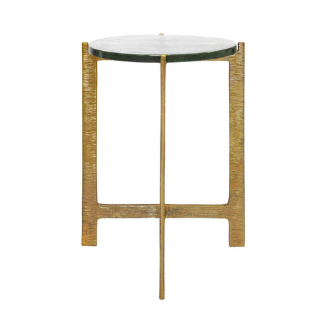 Worlds Away Round Side Table With Hammered Brass Base And Thick Poured Glass Top