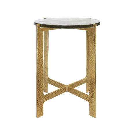 Worlds Away Round Side Table With Hammered Brass Base And Thick Poured Glass Top
