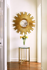 Worlds Away Round Side Table With Hammered Brass Base And Thick Poured Glass Top