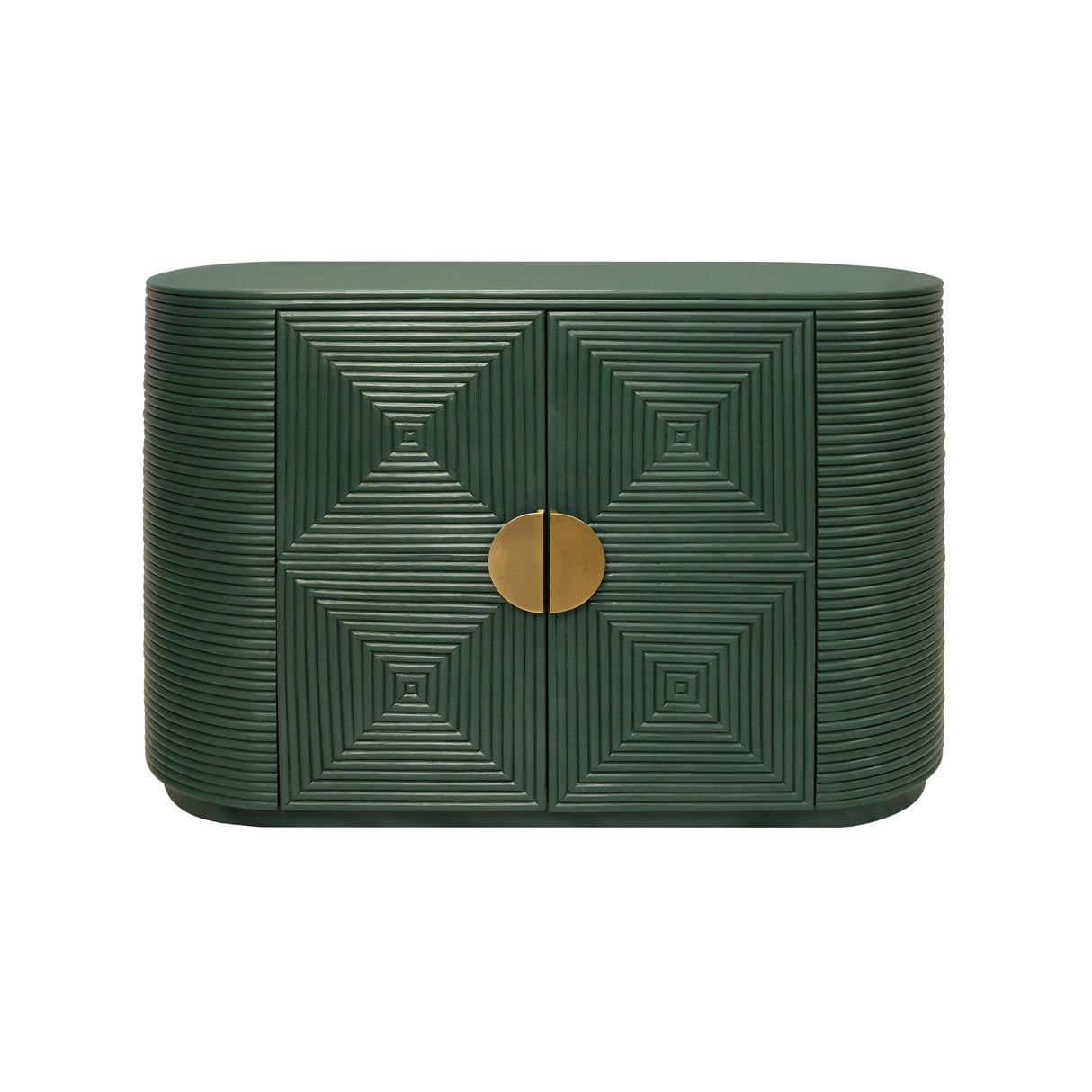 Worlds Away Two Door Reeded Case With Curved End Cabinet In Painted Hunter Green