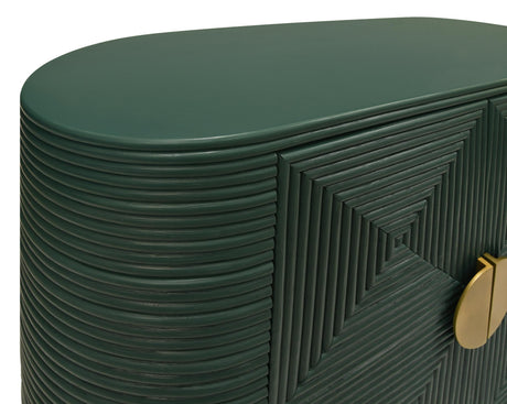 Worlds Away Two Door Reeded Case With Curved End Cabinet In Painted Hunter Green