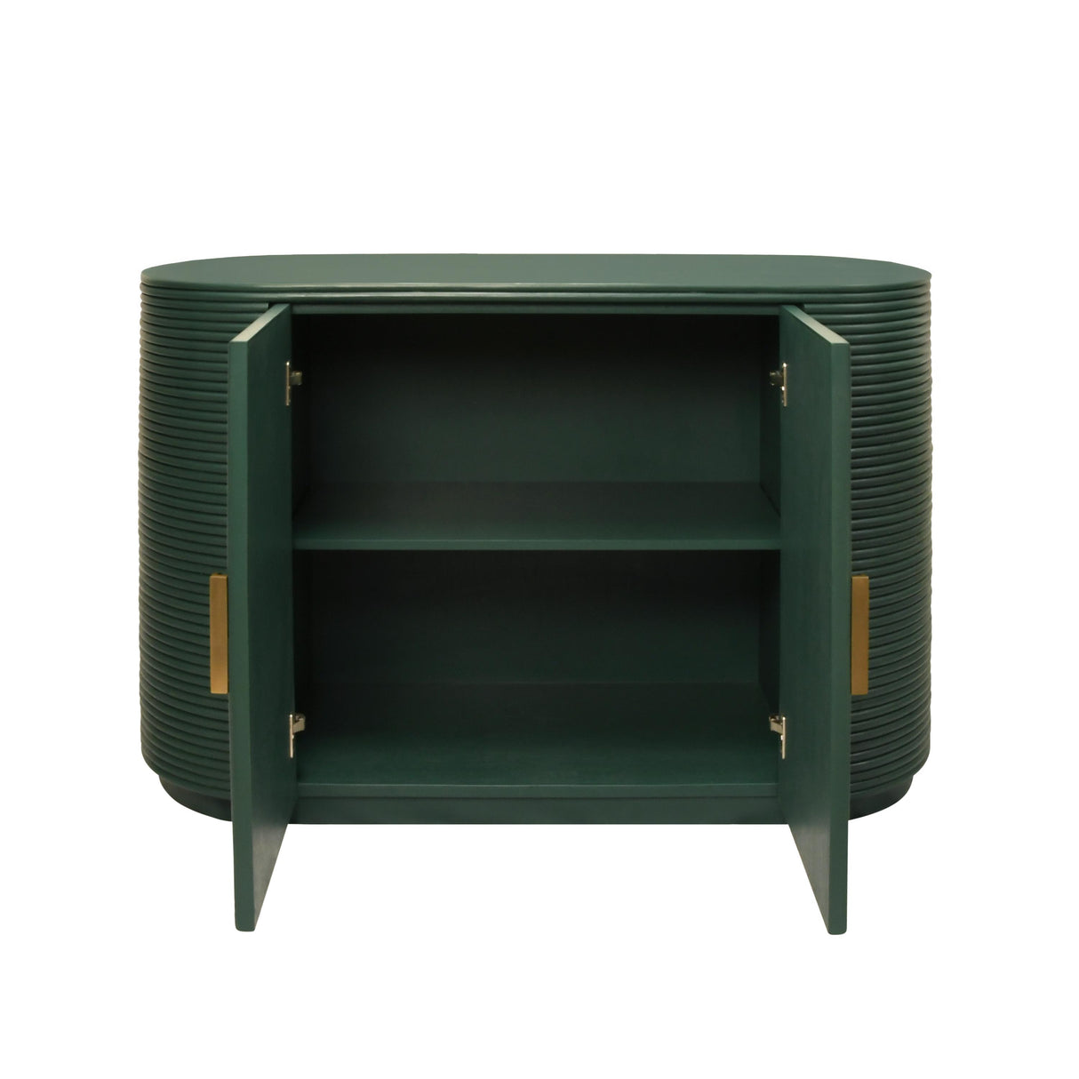 Worlds Away Two Door Reeded Case With Curved End Cabinet In Painted Hunter Green