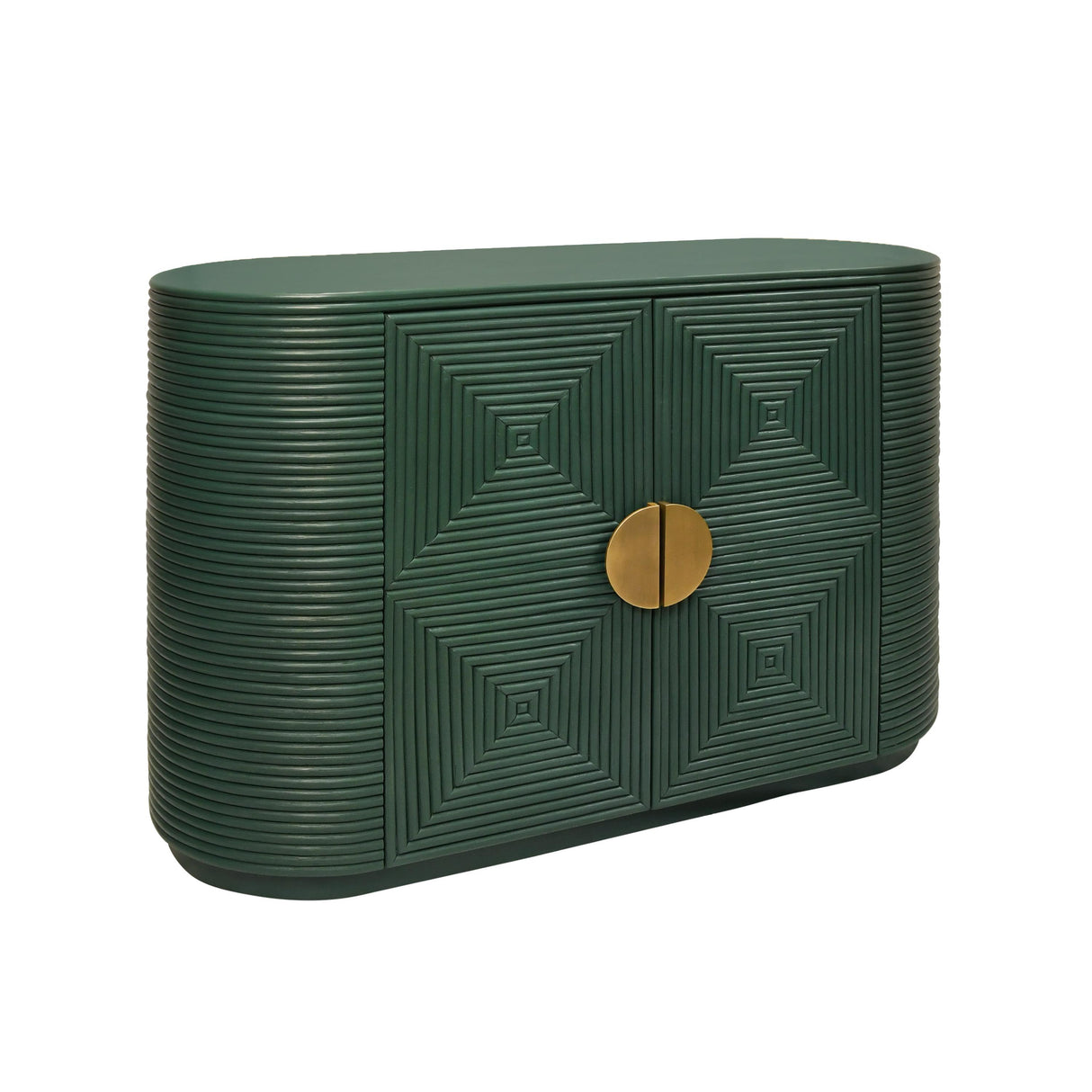 Worlds Away Two Door Reeded Case With Curved End Cabinet In Painted Hunter Green