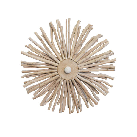 Worlds Away Small Round Wall Sconce Handcrafted With Whitewash Eurcalyptus Wood