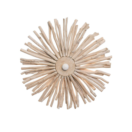 Worlds Away Small Round Wall Sconce Handcrafted With Whitewash Eurcalyptus Wood