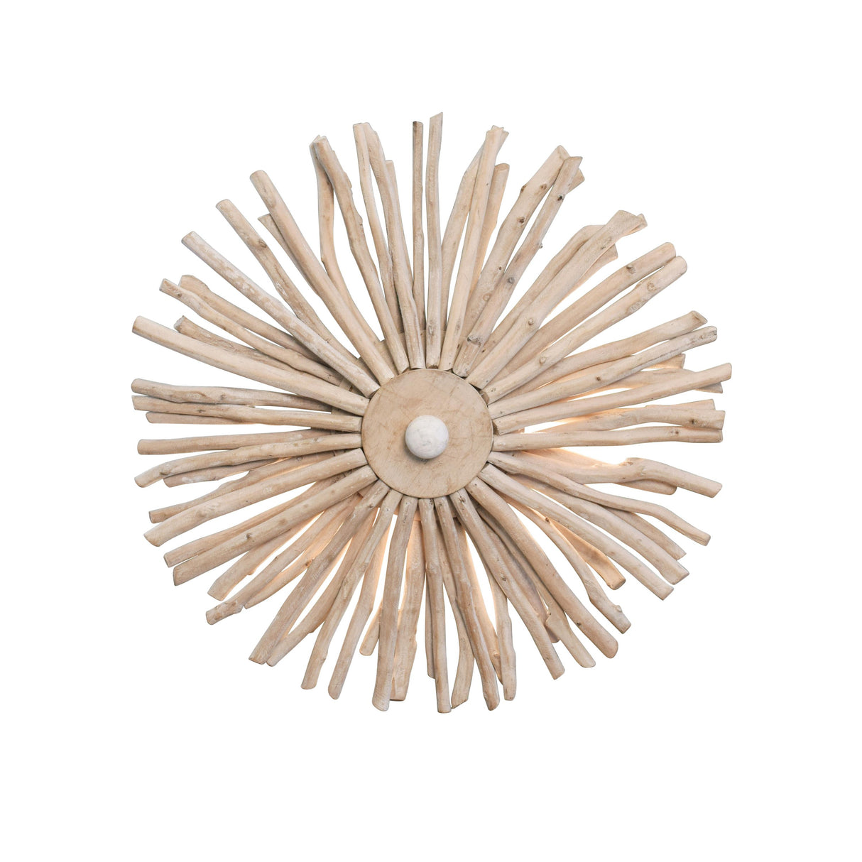 Worlds Away Small Round Wall Sconce Handcrafted With Whitewash Eurcalyptus Wood
