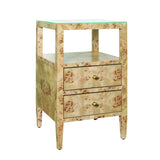 Worlds Away Two Drawer Side Table In Burl Wood With Polished Brass Knobs