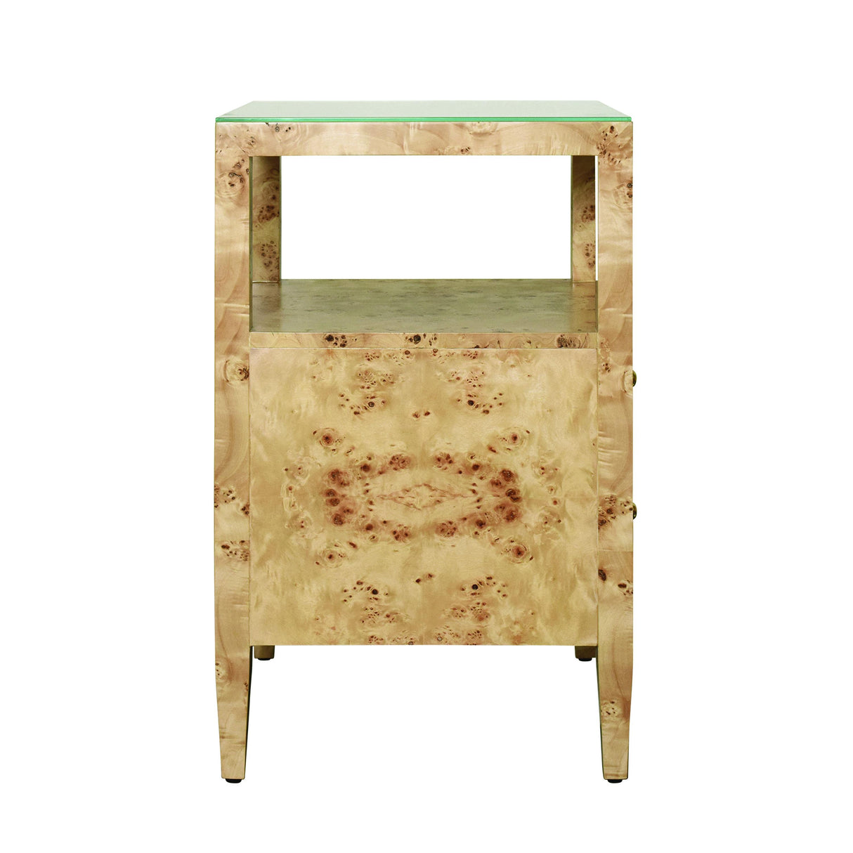 Worlds Away Two Drawer Side Table In Burl Wood With Polished Brass Knobs