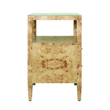 Worlds Away Two Drawer Side Table In Burl Wood With Polished Brass Knobs