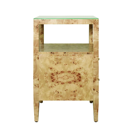 Worlds Away Two Drawer Side Table In Burl Wood With Polished Brass Knobs