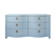 Worlds Away Curved Front Six Drawer Chest In Textured Light Blue Linen