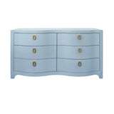 Worlds Away Curved Front Six Drawer Chest In Textured Light Blue Linen