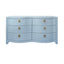 Worlds Away Curved Front Six Drawer Chest In Textured Light Blue Linen