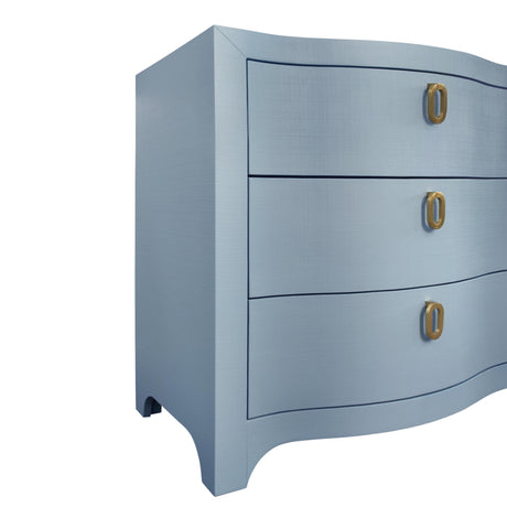 Worlds Away Curved Front Six Drawer Chest In Textured Light Blue Linen