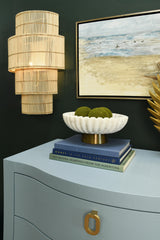 Worlds Away Curved Front Six Drawer Chest In Textured Light Blue Linen