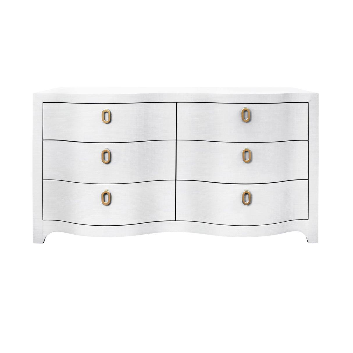 Worlds Away Curved Front Six Drawer Chest In Textured White Linen
