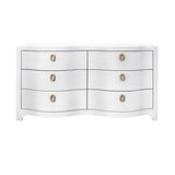 Worlds Away Curved Front Six Drawer Chest In Textured White Linen