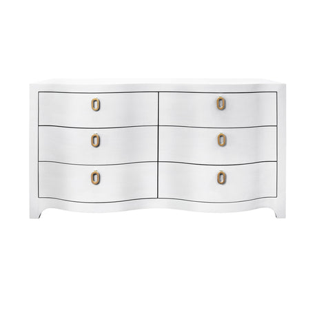 Worlds Away Curved Front Six Drawer Chest In Textured White Linen