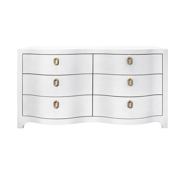 Worlds Away Curved Front Six Drawer Chest In Textured White Linen