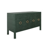Worlds Away Four Door Buffet With Antique Brass Circle Hardware In Dyed Green Grasscloth