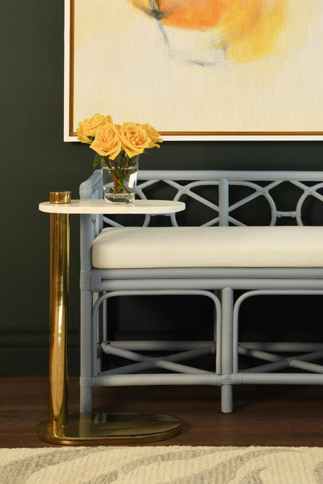 Worlds Away Racetrack C Table In Brass With White Marble Top